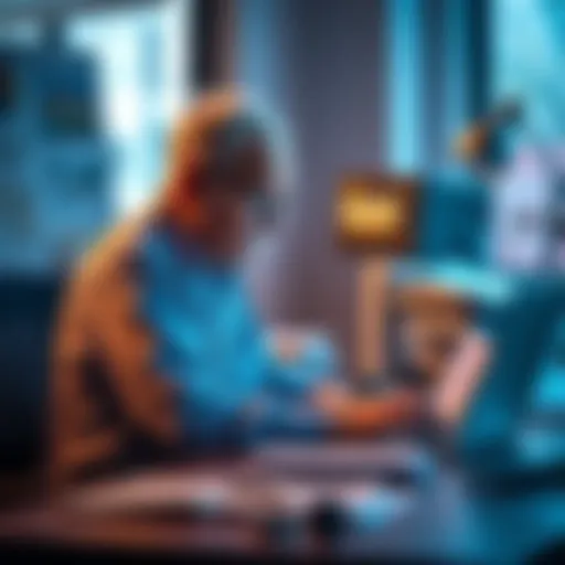Older worker at desk A person over 60 working at a desk with a laptop and papers, looking focused and engaged
