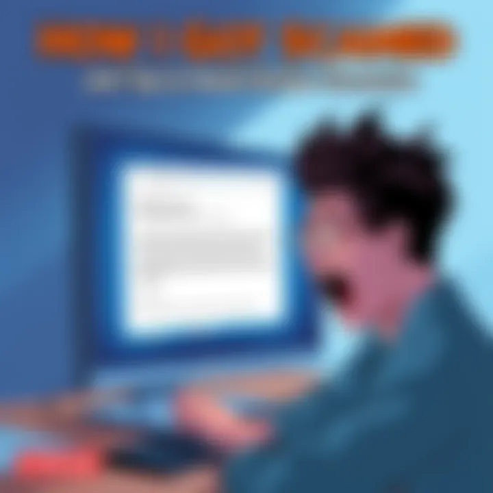 An illustration showing a person looking alarmed at a computer screen with a scam email from a financial platform.