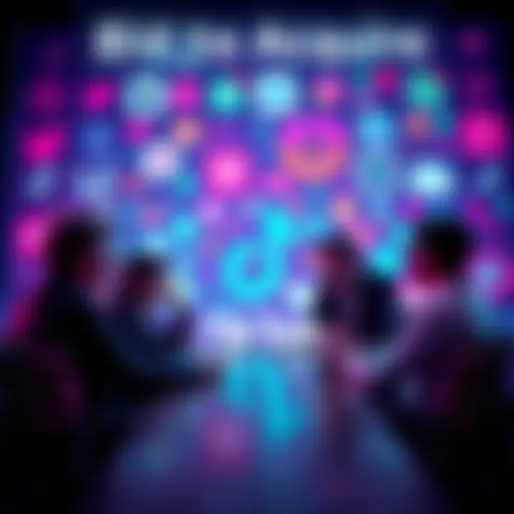 OnlyFans founder and crypto foundation representatives discussing a bid to buy TikTok, with a backdrop of social media icons