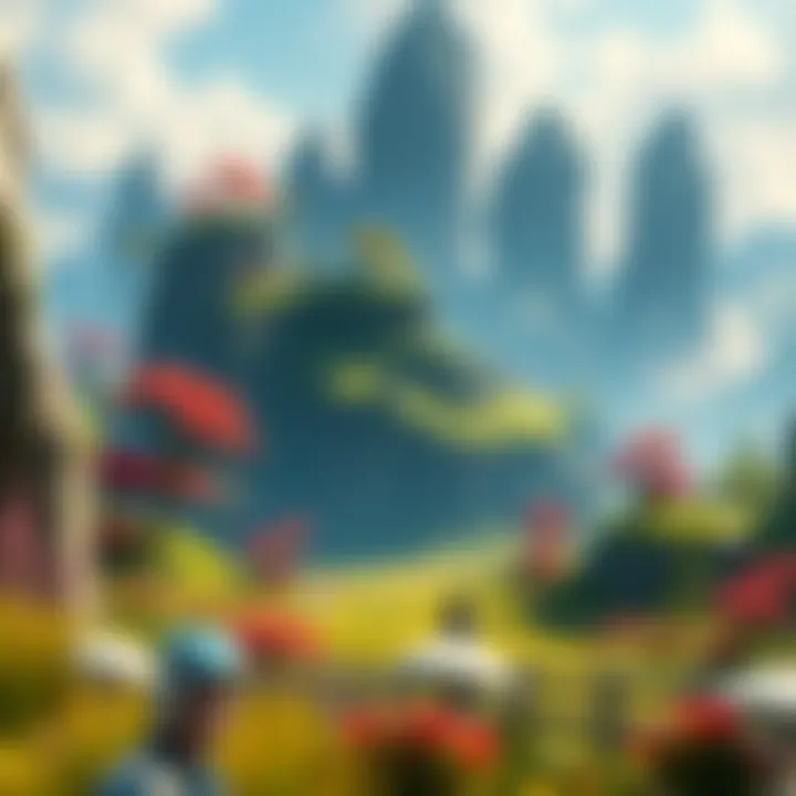 Open World Gaming Metaverse A vibrant scene showcasing players exploring the Earthlings metaverse with lush landscapes, land ownership, and digital assets.