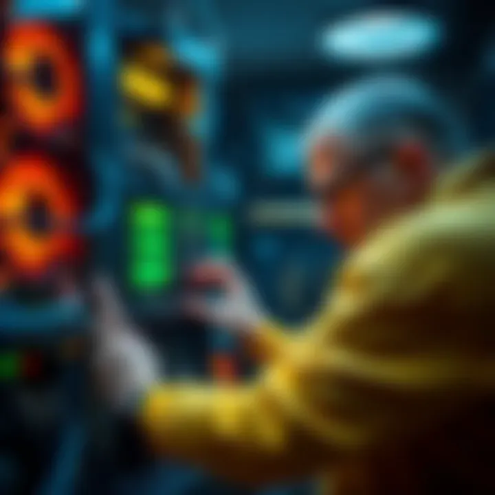 Optimizing Crypto Miners A person adjusting settings on a cryptocurrency mining rig to improve share quality