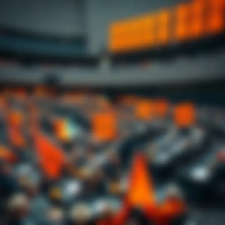 A crowded session in the European Parliament with representatives showcasing orange-themed symbols and banners, reflecting the rise of the Orange Plague movement.