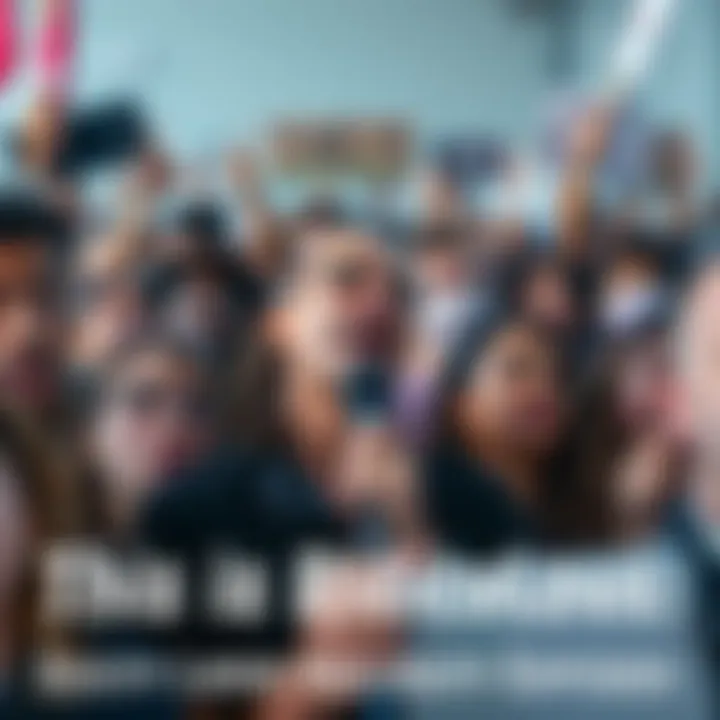 A crowd of diverse people expressing shock and disbelief, some shaking their heads and others holding signs, illustrating outrage over a recent event.
