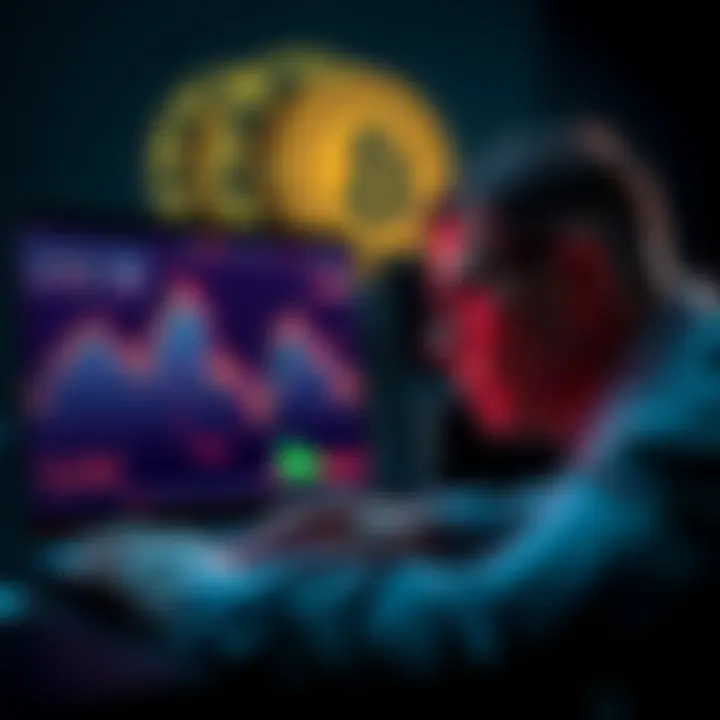 An investor looks stressed while watching a graph showing a steep decline in Ethereum's value on their laptop screen.