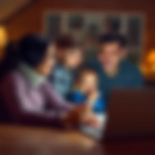 A couple with young children discussing the implications of withdrawing Bitcoin for cash, with a laptop open showing financial charts.