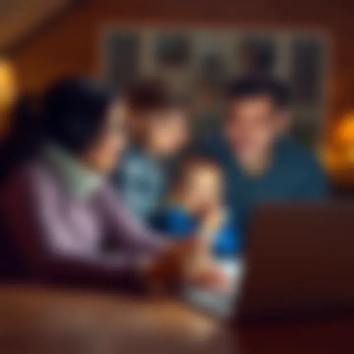 A couple with young children discussing the implications of withdrawing Bitcoin for cash, with a laptop open showing financial charts.