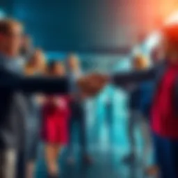 A group of diverse business people shaking hands to symbolize a new partnership