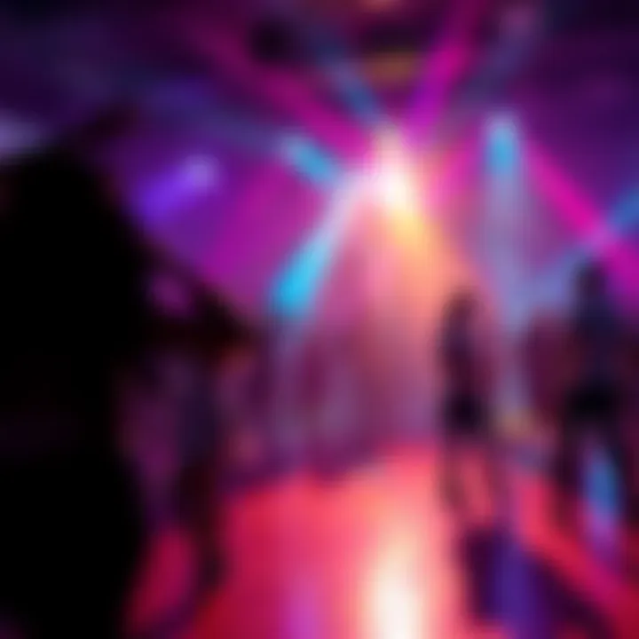A vibrant party scene featuring people dancing joyfully under colorful lights