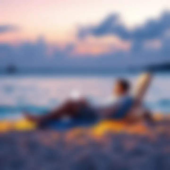 A person relaxing on a beach with a laptop, representing effortless earning through cryptocurrency