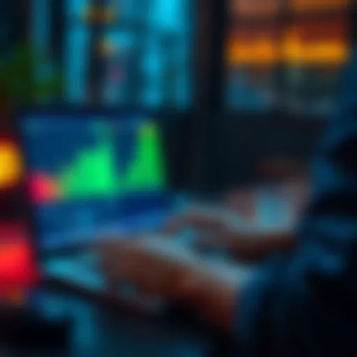 A person reviewing cryptocurrency earnings on a laptop with charts showing growth, representing passive income from staking.