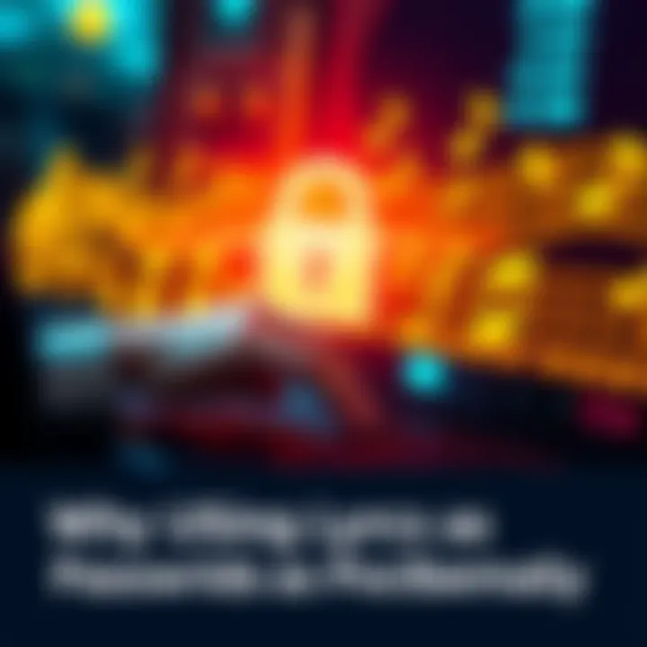 A person typing on a keyboard with a lock symbol and music notes in the background, emphasizing password security and the risks of using song lyrics,