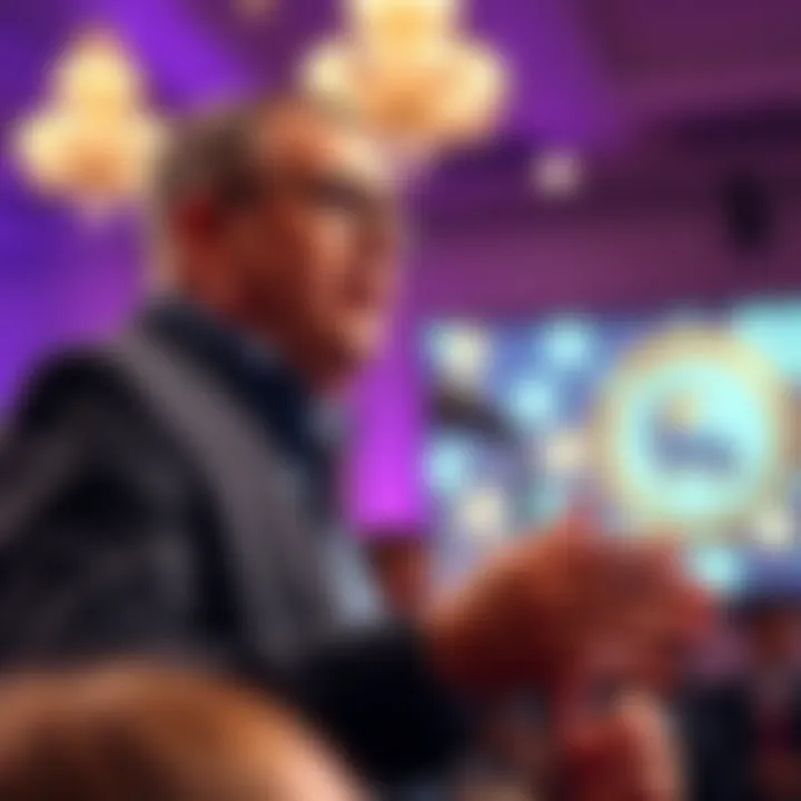 Pastor Tim addressing supporters of Dogecoin at an event, emphasizing community commitment and vision