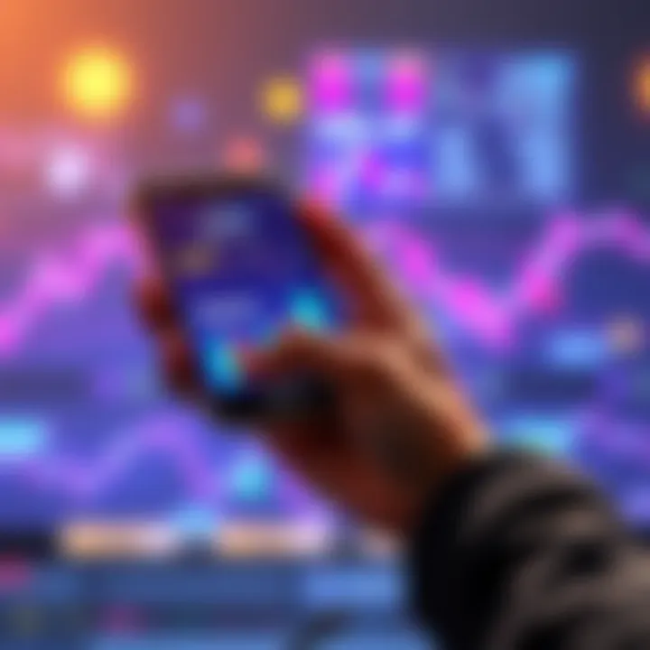 Patience in Cryptocurrency A person holding a smartphone displaying cryptocurrency graphs, symbolizing the concept of HODLing during market ups and downs.