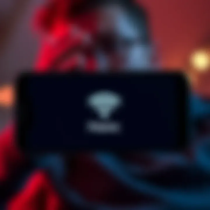 A smartphone screen displaying the Pawns app with a Wi-Fi symbol indicating it's turned off. The background shows a frustrated user looking at the phone.