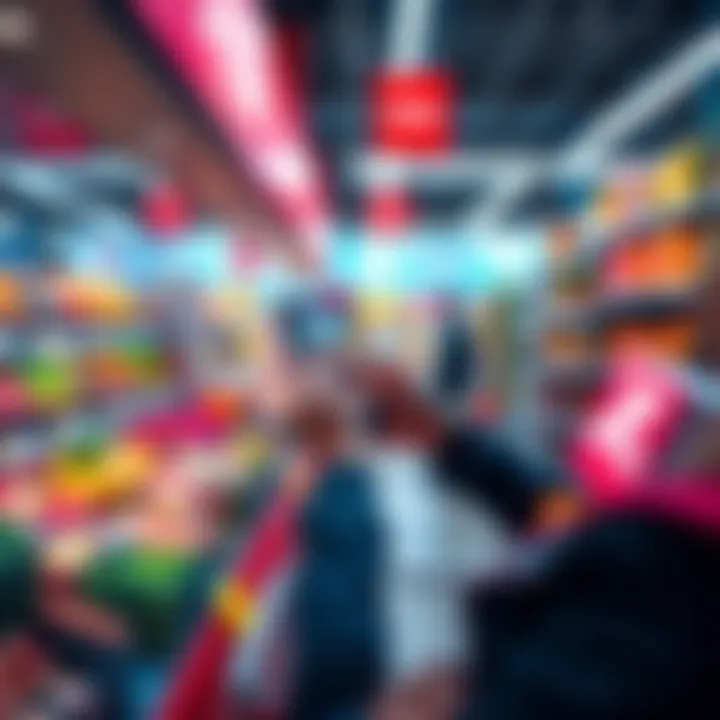 A person at a grocery store checkout using a smartphone to pay with ADA cryptocurrency