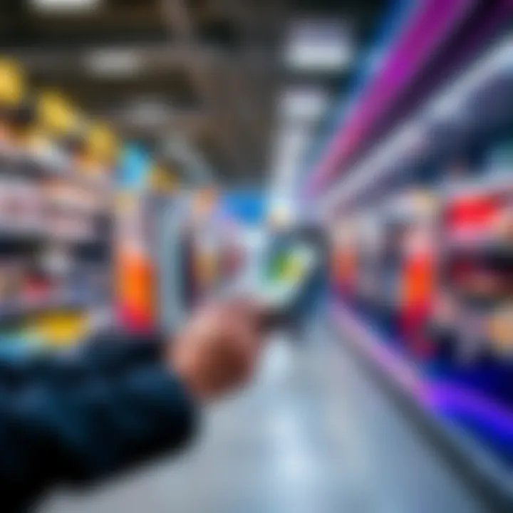 A person using a crypto card to make a payment at a store checkout, showing a digital wallet on their phone.