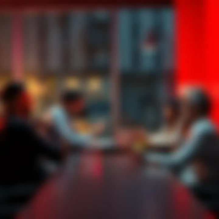 A group of people sitting around a table, looking puzzled while talking about payouts and login issues.