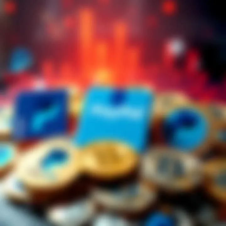 A visual representation of digital currencies, highlighting Solana and Chainlink logos amidst PayPal branding, symbolizing the integration of cryptocurrencies into mainstream finance.