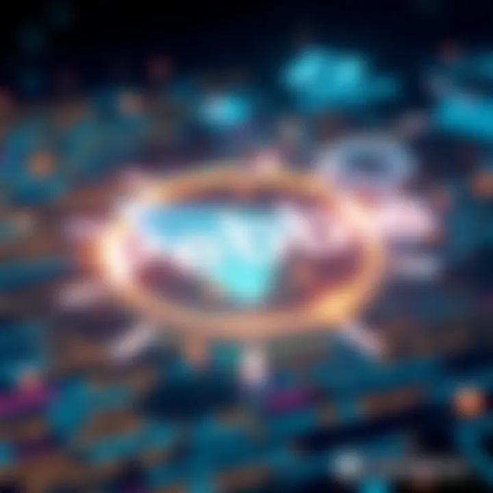 Pebble Smart Contracts Overview A digital representation of Pebble smart contracts with coding elements showing Solidity-like syntax. The background includes a Cardano logo and tech-themed graphics.