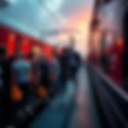 A group of people enthusiastically boarding a train, symbolizing collective effort and participation.