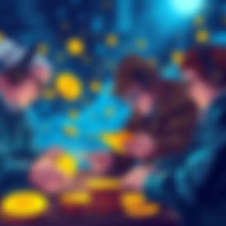 Illustration of individuals setting up wallets and making Bitcoin transactions in 2009