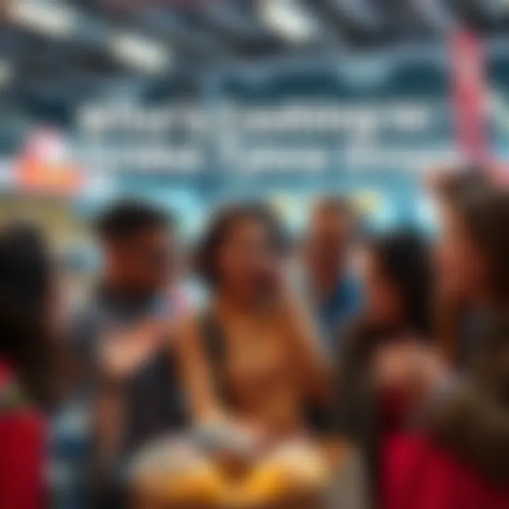 People Buying during Price Drop Group of people excitedly discussing their strategies to buy more during a market price drop