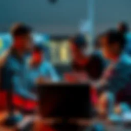 A group of people discussing passionately on a computer about project beliefs