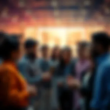 A group of diverse people engaged in conversation about recent news impacting society