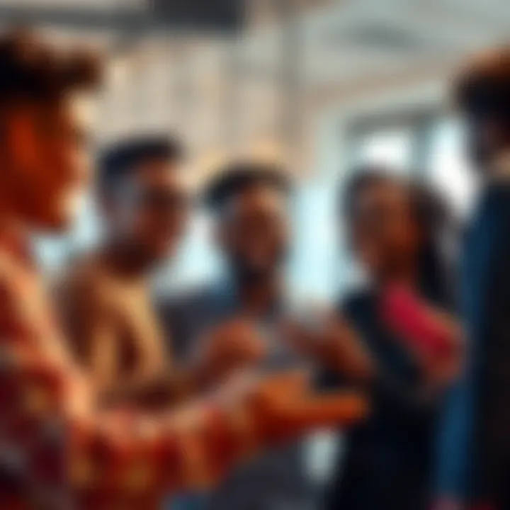 A diverse group of people engaged in a lively discussion about trending topics, sharing ideas with clear expressions of curiosity and engagement.