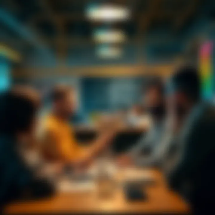 A group of people sharing and brainstorming project ideas in a casual setting
