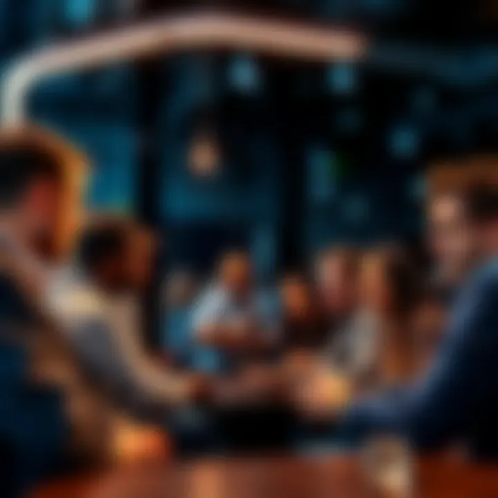 A diverse group of people discussing cryptocurrency in a community setting, sharing ideas and experiences.