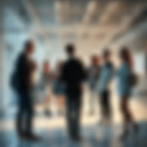 A diverse group of people discussing and analyzing new trends in a bright, open space