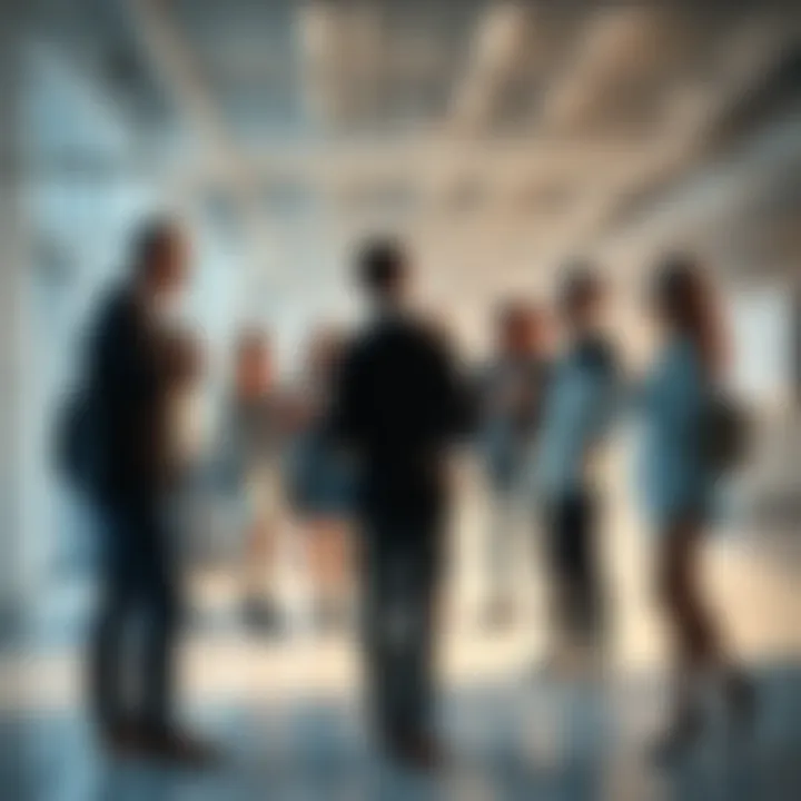 A diverse group of people discussing and analyzing new trends in a bright, open space