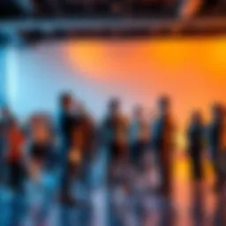 A group of people observing and mimicking the actions of a successful individual in a professional setting.