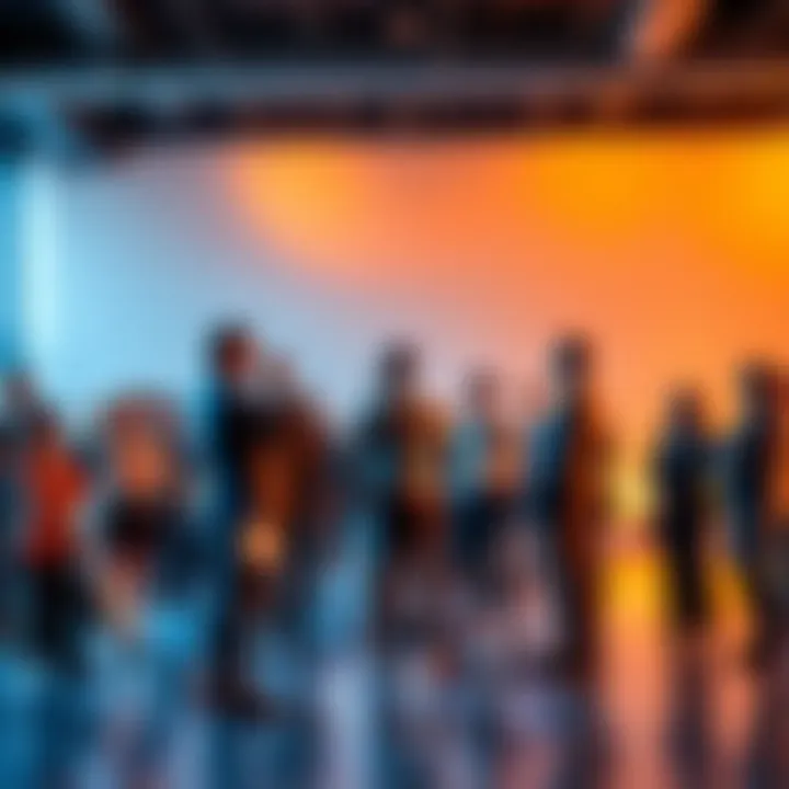 A group of people observing and mimicking the actions of a successful individual in a professional setting.