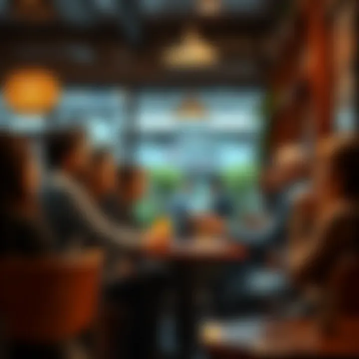 A group of people discussing the CL card and sharing their experiences at a cafe