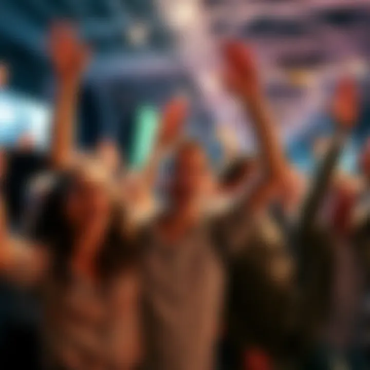 A group of excited people celebrating a small rise in market asset values, highlighting their enthusiasm despite a struggling market