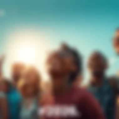 A diverse group of people smiling and celebrating, looking toward a bright sky, symbolizing hope and ambition for 2026.