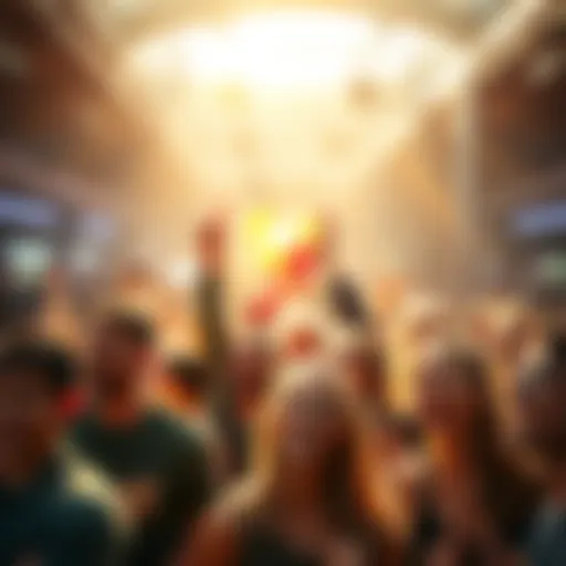 A lively gathering of people enjoying a community event, with smiles and excitement in the air.