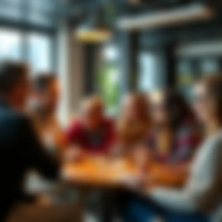 A group of people engaged in a lively conversation about financial decisions, sharing ideas and opinions in a friendly setting.