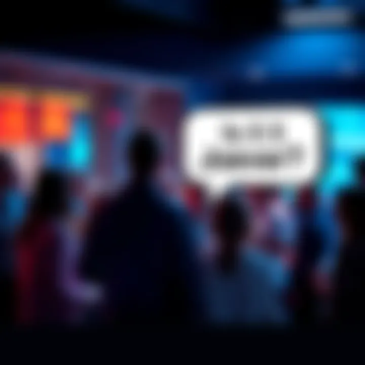 A group of people engaged in conversation with a speech bubble showing the phrase 'Is it joever?'