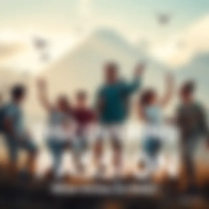 A group of people engaging in various activities that represent their passions, like painting, playing music, and hiking.