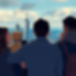 A group of diverse people looking thoughtfully at a city skyline, symbolizing the struggles of recent times.