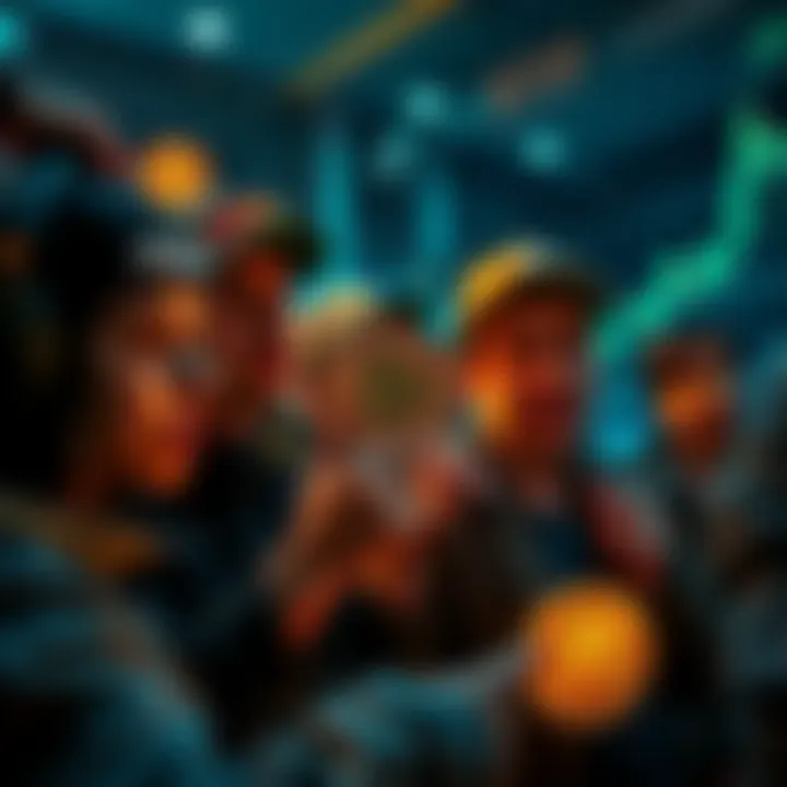 Individuals expressing determination while looking at Bitcoin charts during a market drop