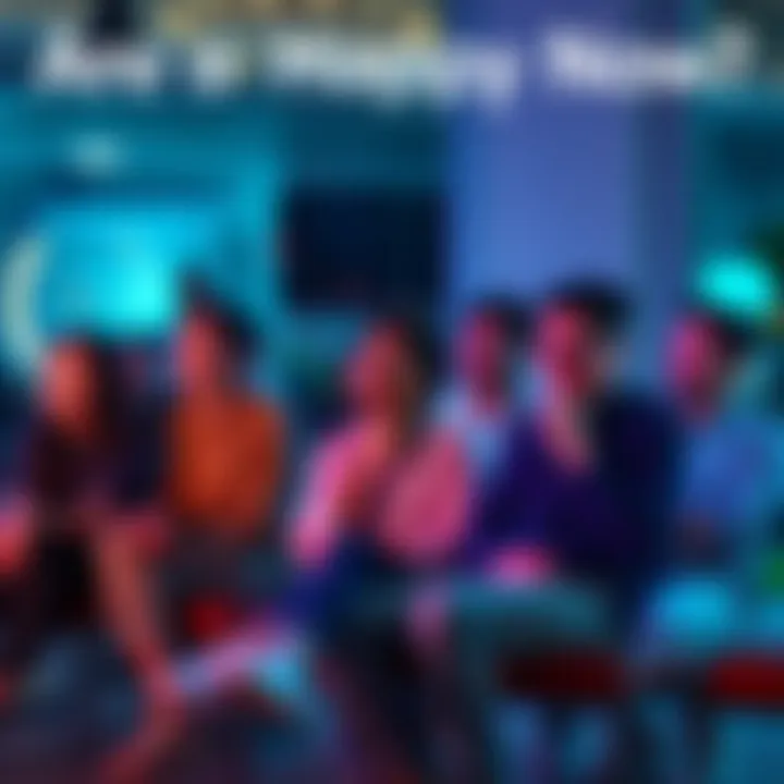 A diverse group of people sitting together, sharing thoughts and feelings about happiness in a modern setting.