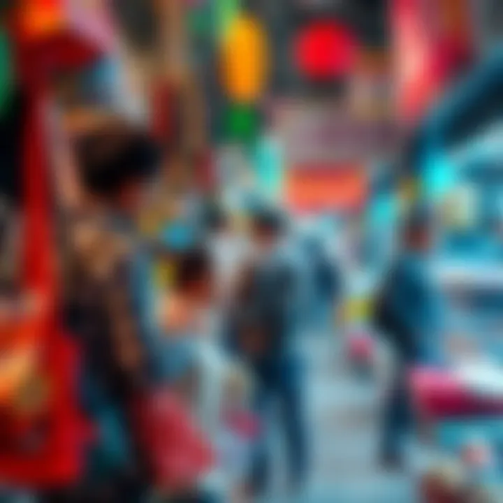 A market scene with individuals selling various items at discounted rates