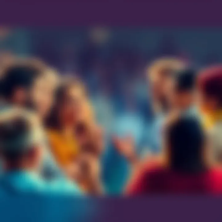 A diverse group of people gathered in a lively discussion, expressing their opinions on various topics.