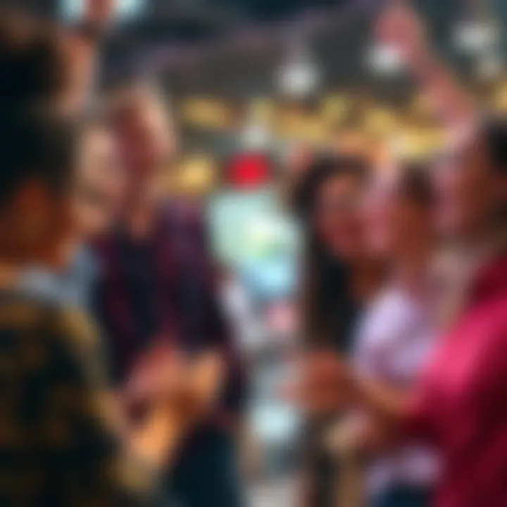 A group of diverse people laughing and talking together, sharing ideas in a friendly atmosphere.