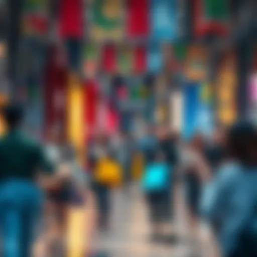 A busy shopping street with people carrying bags filled with purchases, highlighting recent buying trends.