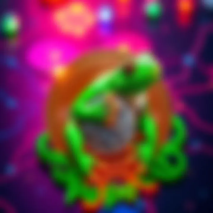 A visual representation of Pepecoin's unique Layer 1 Proof-of-Work blockchain with a green frog symbolizing its decentralized nature.